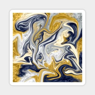 Trendy cool stylish gold yellow navy blue liquid marble abstract swirl pattern Magnet