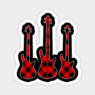 Red Black Plaid Matching Christmas Pattern Bass Player Magnet