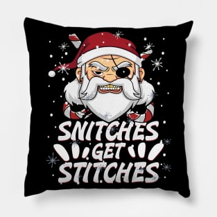 Snitches Get Stitches Santa Hat Funny Santa Pirate Candy Cane Pillow