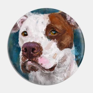 A Painting of a White and Brown Pit Bull Pin