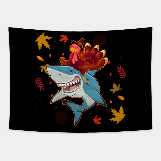 Dabbing Turkey Riding Shark Thanksgiving Christmas Gift Tapestry by franzaled