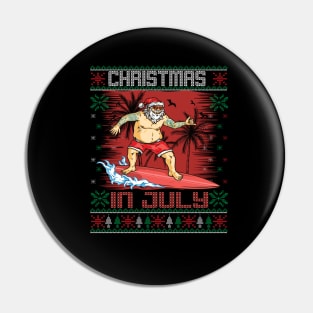 Christmas in July Santa Surfing Ugly Sweater Pin