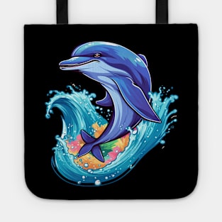 smiling dolphin leaping out of the water Tote