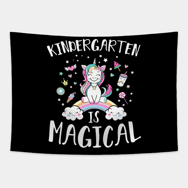 Kindergarten Is Magical Unicorn Back to School Girls Tapestry by folidelarts