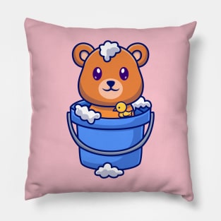 Cute Bear Bathing In Bucket With Bubble Cartoon Pillow