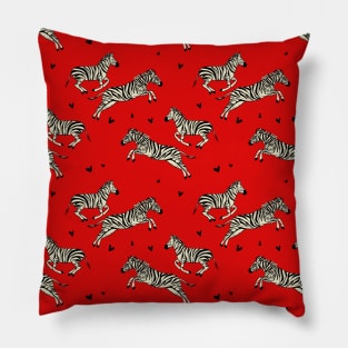 Zebra hunting red Pillow
