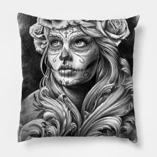 Catrina With a Crown of Roses Pillow