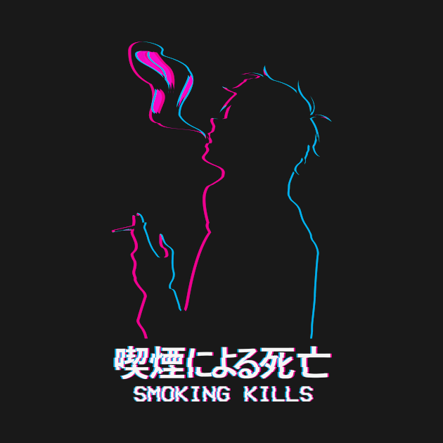 Smoking Kills Anime Boy Silhouette Vaporwave by Alex21