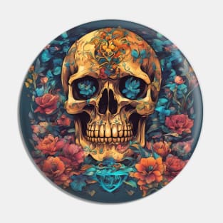 Top Flowers Skull Samurai Pin