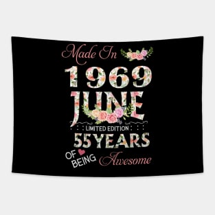 N461969 Flower June 1969 55 Years Of Being Awesome 55th Birthday for Women and Men Tapestry