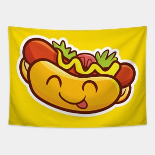 Kawaii smiling hot dog Tapestry