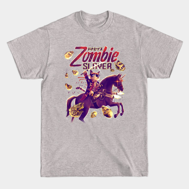 Disover Zombie Slayer - Cat Riding Unicorn War Horse with Samurai Sword and Gatling Guns - Zombie Slayer Cat Samurai On Unicorn - T-Shirt