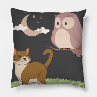 a cat and an owl Pillow