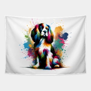 Colorful French Spaniel in Abstract Splash Paint Style Tapestry