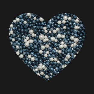 Black, White and Silver Sprinkle Spheres Candy Photograph Heart T-Shirt