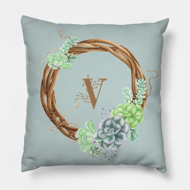 Woodland Monogram V Pillow by MysticMagpie