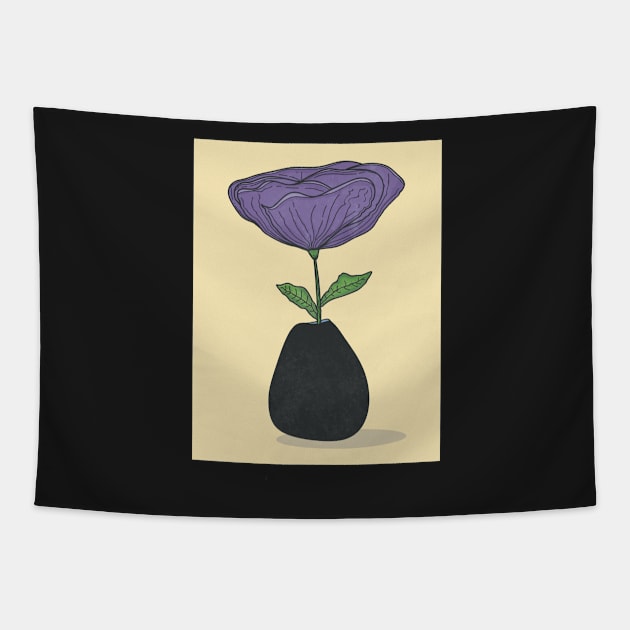 Purple Flower Black Vase Tapestry by WalkSimplyArt