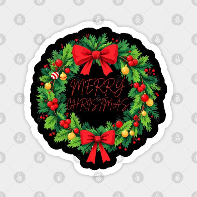 Merry Christmas Wreath Magnet by Creatifly Graphic Tees