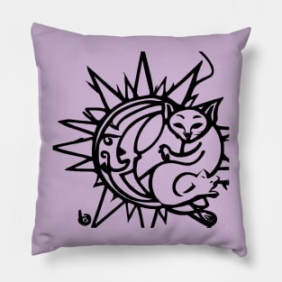 cat inside moon and sun Pillow