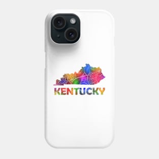 Colorful mandala art map of Kentucky with text in multicolor pattern Phone Case