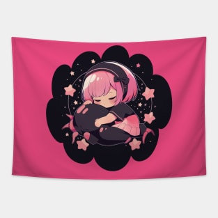 Adorable Anime Chibi Cancer Zodiac Sleeping Little Astro Girl Tapestry