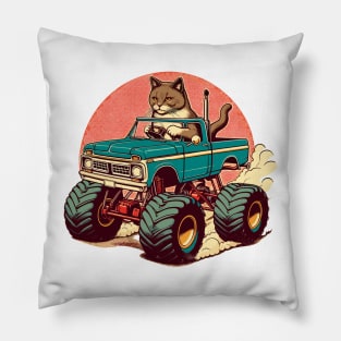 Cat Driving A Monster Truck Pillow