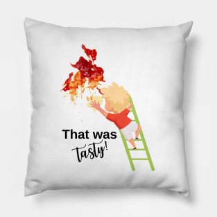 funny design with ketchup stain and kid Pillow