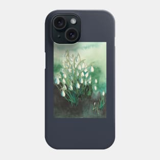 white snowdrops original watercolour painting Phone Case