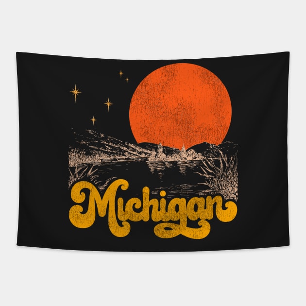 Vintage State of Michigan Mid Century Distressed Aesthetic Tapestry by darklordpug