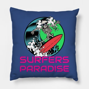 Surfers Paradise Surfing Surf Skeleton Wave Pillow