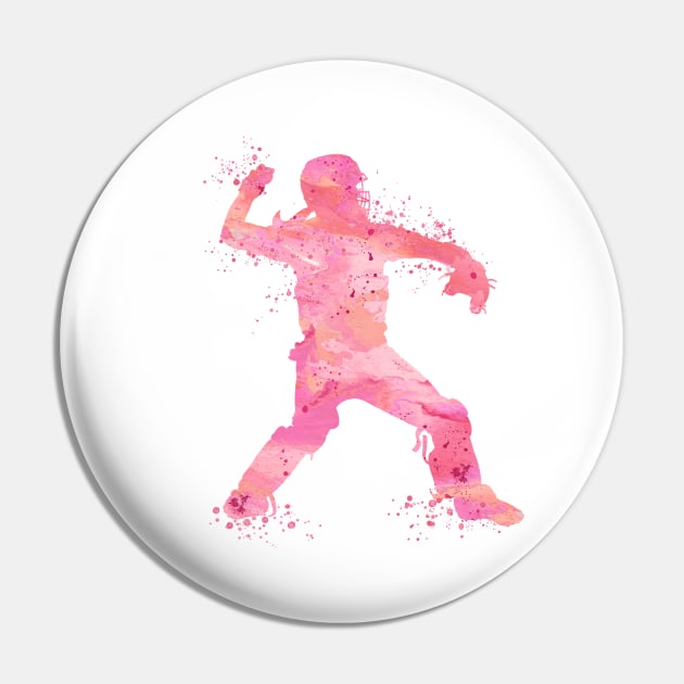 Girl Baseball Catcher Watercolor Silhouette Pin by LotusGifts