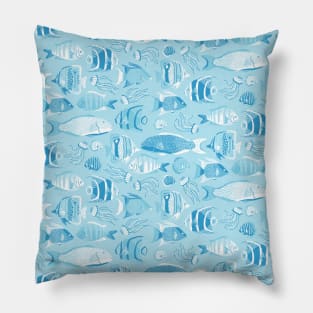 Light Blue Funky Fishes Pillow