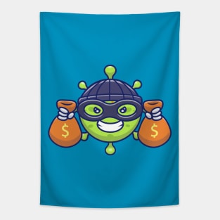 Cute virus with money cartoon 9 Tapestry