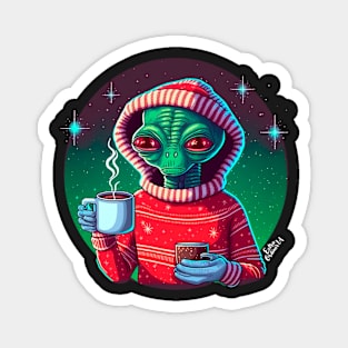 Christmas Funny Alien Wearing Sweater Magnet