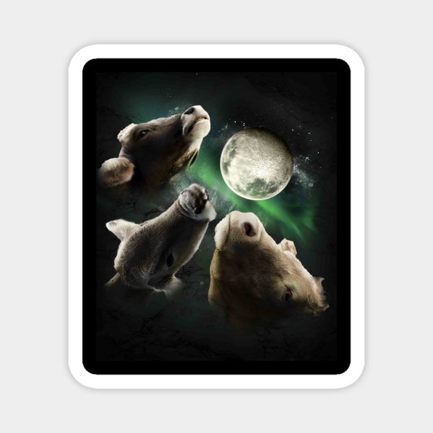 3 Cow Moon, Wolf Cows, Wolves Howling Magnet by Random Galaxy