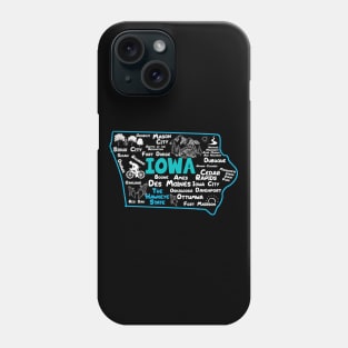 the hawkeye state Iowa map Des Moines Sioux City, Mason City, Boone, Davenport, Ottumwa, Fort Madison Phone Case