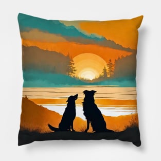 Best Friend Dogs Vintage Sunset Pillow