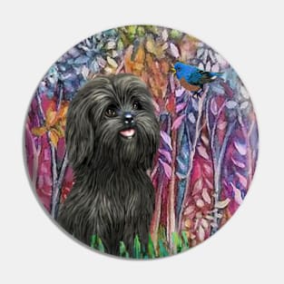 Forest in Bloom with an Adorable Black Shih Tzu Pin