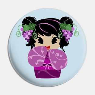 Purple Grapes Kokeshi Doll Pin