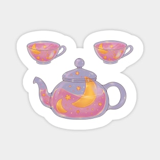 Soft pink night tea set with dark background Magnet