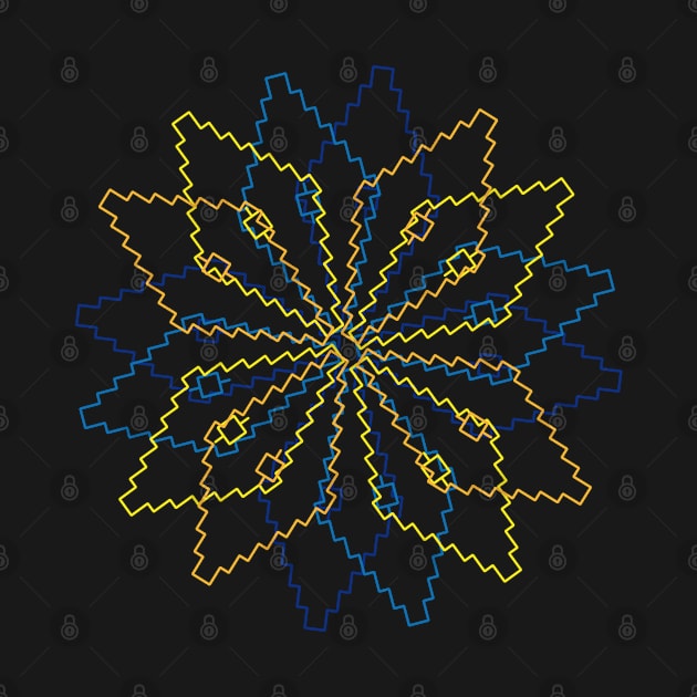 Spinning geometric flower in gold and blue by happyMagenta