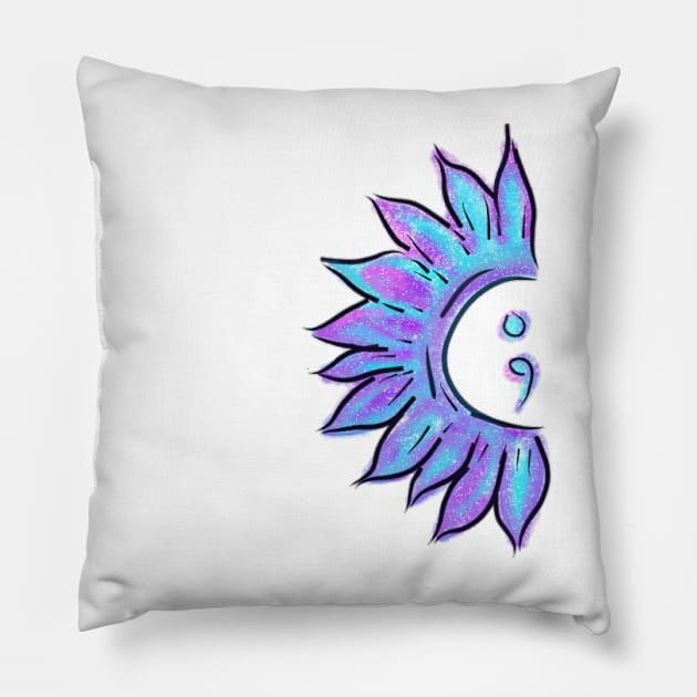 Semicolon Sunflower hand drawn Pillow by Walters Mom