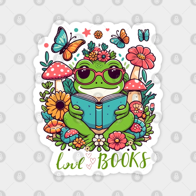 Frog Book - Cute Frog Love Reading Magnet by JessArty
