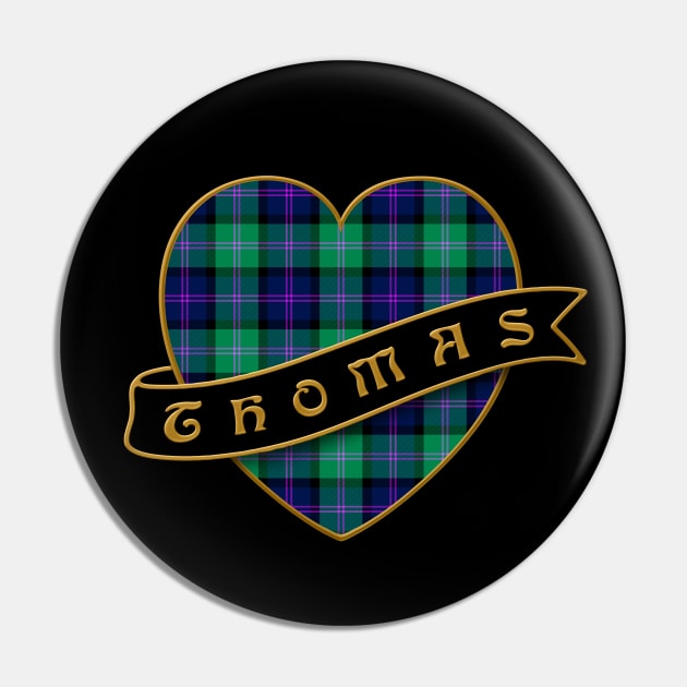 The THOMAS Family Tartan Heart & Ribbon Retro-Style Insignia Design Pin by Plaidify