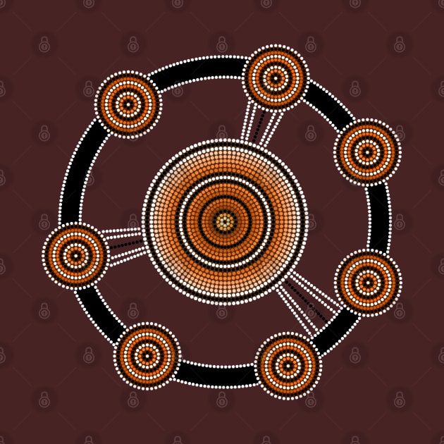 An illustration based on aboriginal style of dot painting depicting demarcation solution by Dedoma