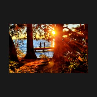 Dog and Owners Sunset Hideway on Lake Washington Dock T-Shirt