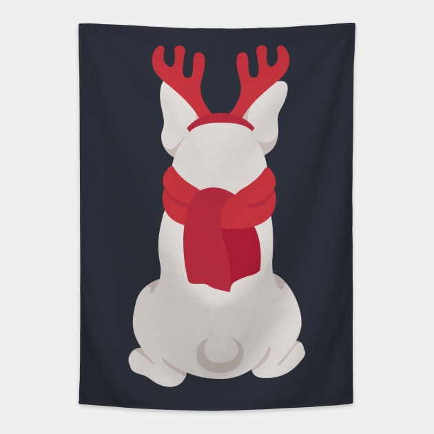 White French Bulldog Christmas Edition Tapestry by JunkyDotCom