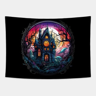 Stained Glass Haunted House Tapestry