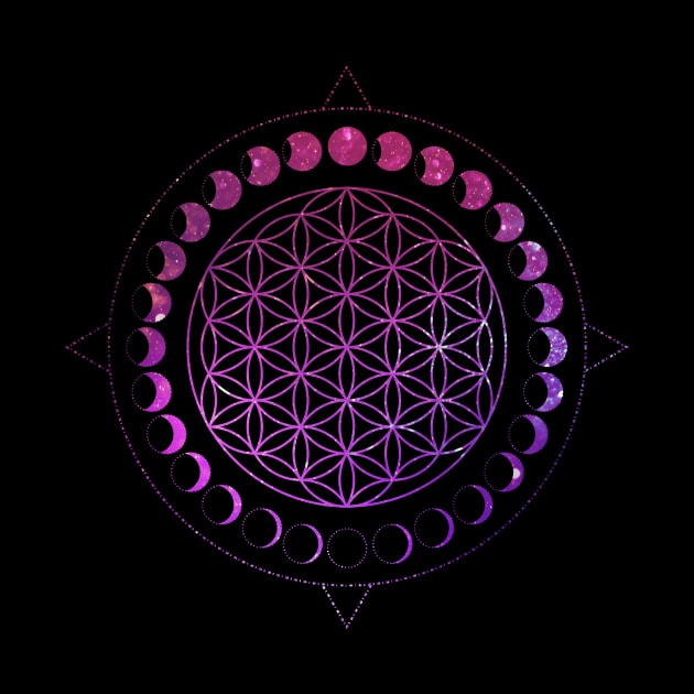 Moon Phases Flower Of Life Mandala Divine Geometry by Foxxy Merch