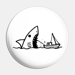 Stick Figure of a Shark in Black Ink Pin